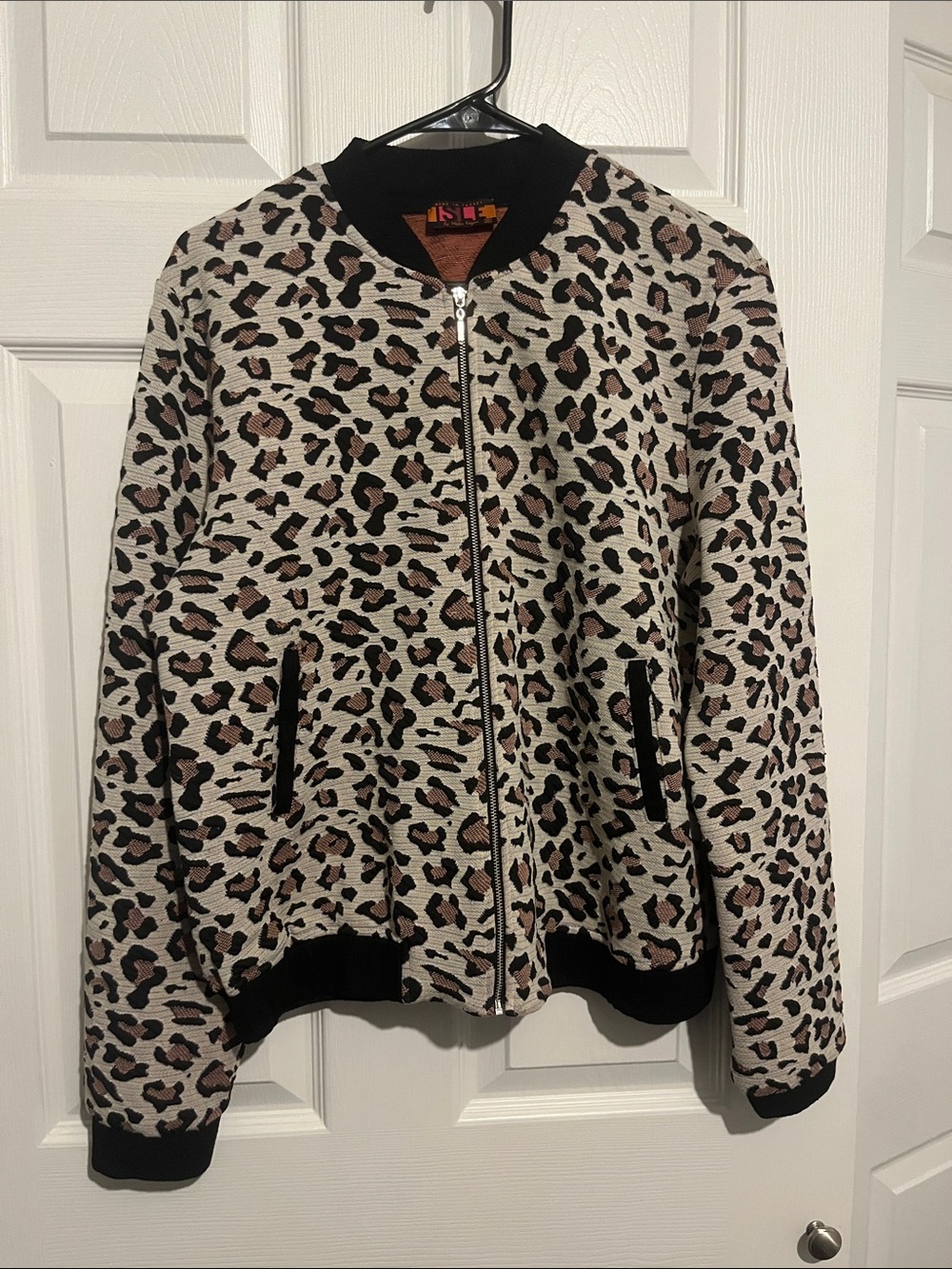 Leopard Print Bomber Jacket in Taupe & Black